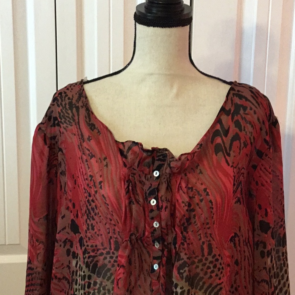 Sheer Blouse - Red and Brown - Picture 2 of 6